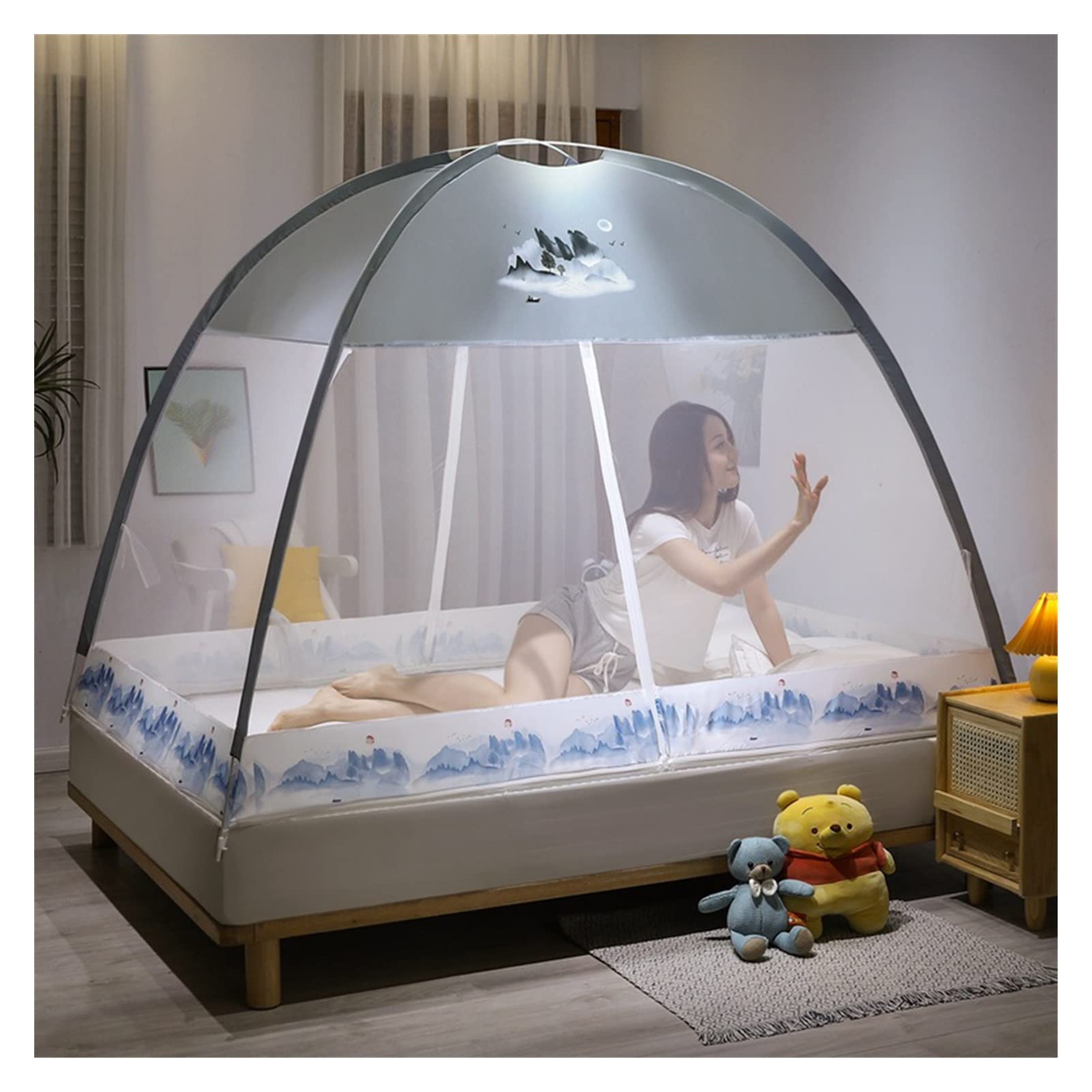 Moustiquaire tente portable pliante avec fermeture éclair OKUOKA pour camping et maison