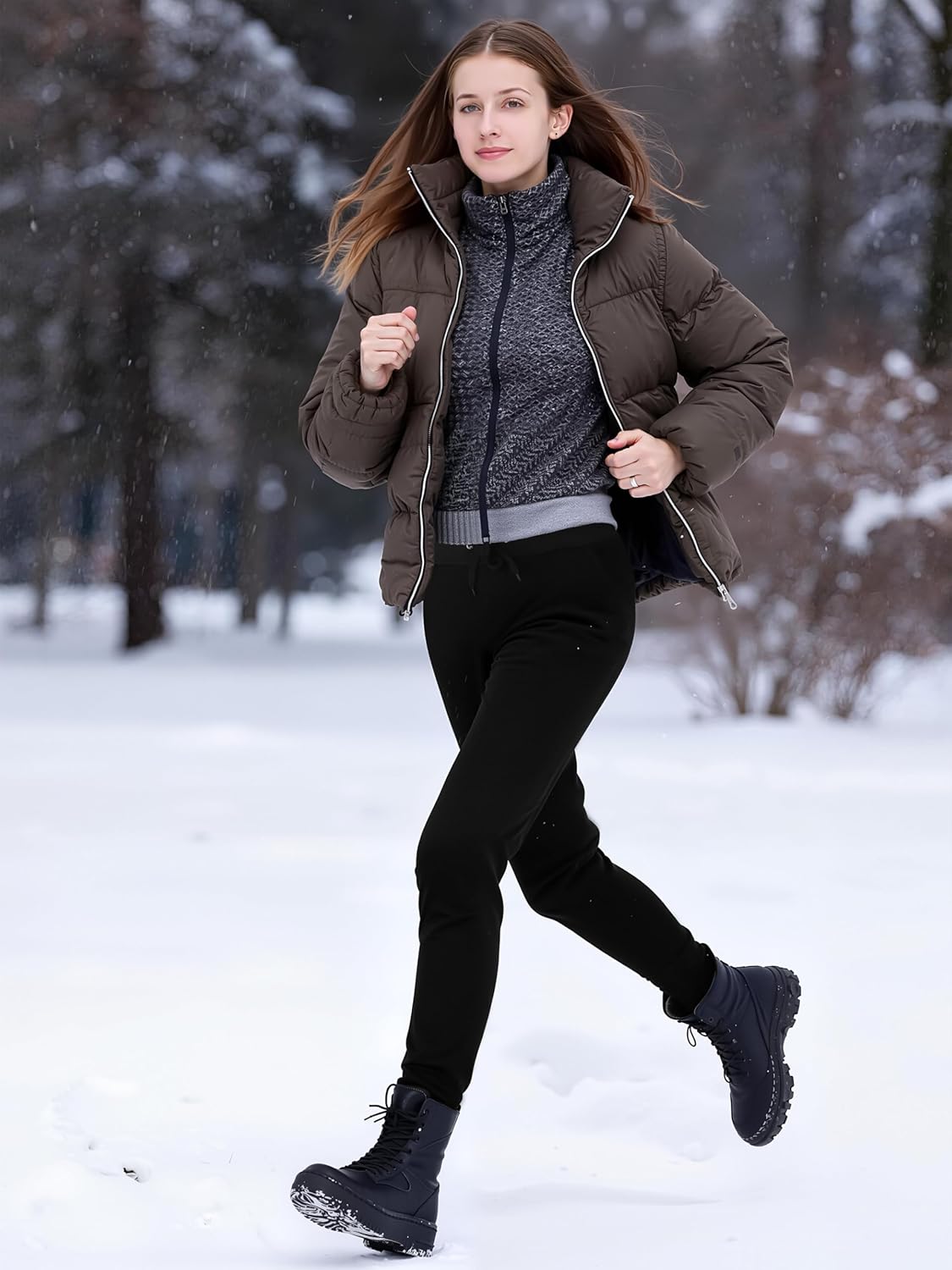 URATOT Women's Fleece Lined Pants Sherpa Lined Athletic Sweatpants with Pockets Winter Warm Jogger - Image 3