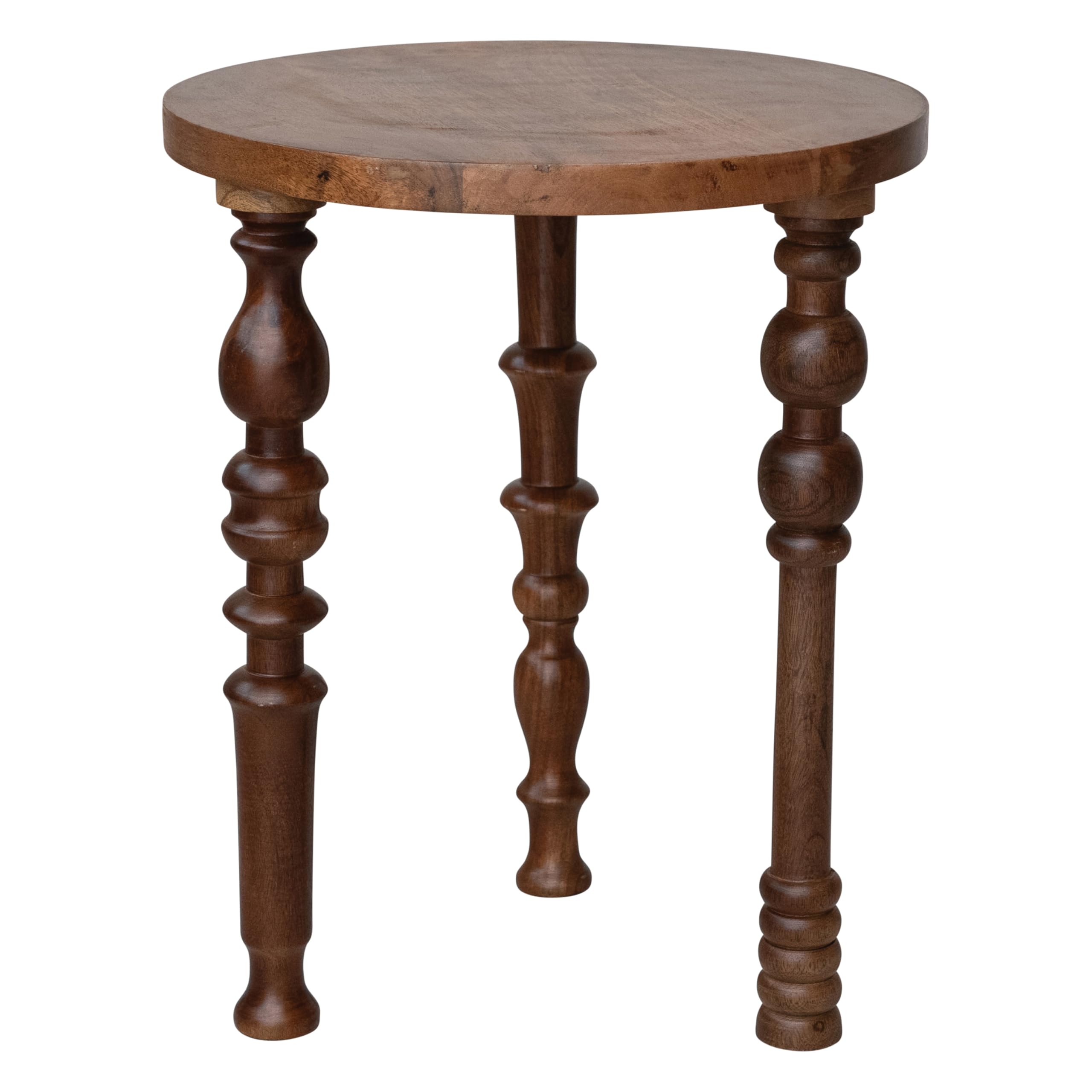 Creative Co-Op Mango Wood Side Table with Turned Legs, Walnut Finish