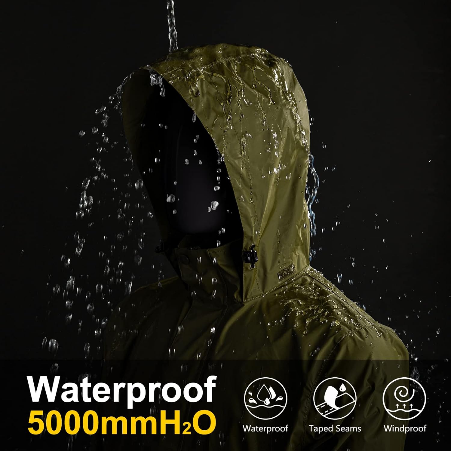 33,000ft Packable Rain Jacket Men's Lightweight Waterproof Rain Shell Jacket Raincoat with Hood for Golf Cycling Windbreaker - Image 3