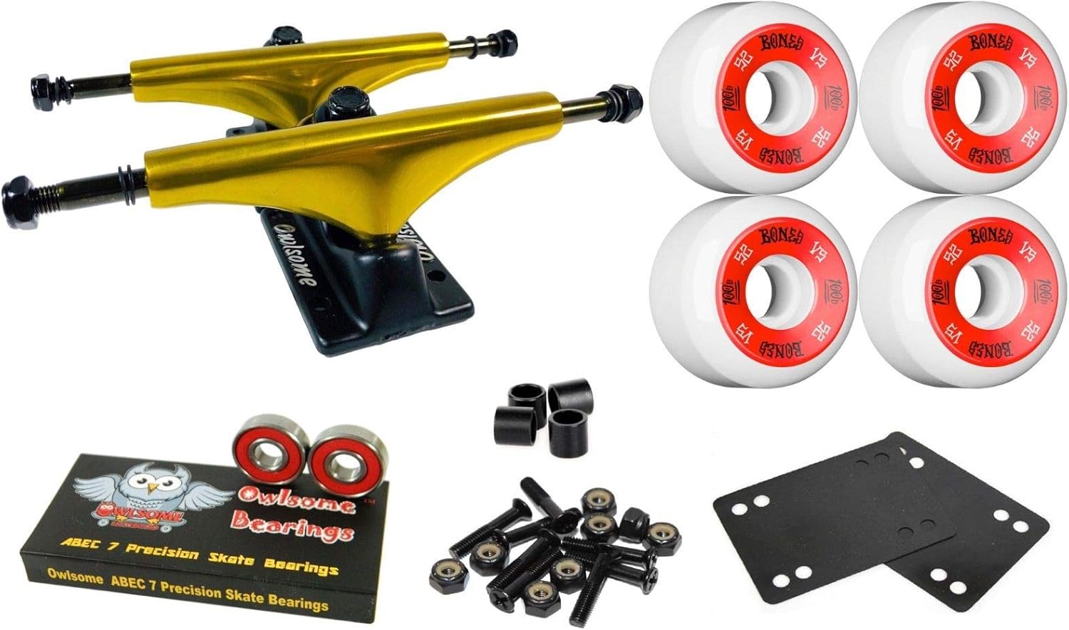 5.25 Pro Aluminum Gold Skateboard Trucks + 100'S 52Mm White