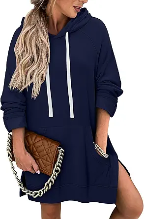 KISSMODA Women Hoodies Dress Long Sweatshirts Dress Raglan Sleeves Oversized Sweatshirts with Pocket 2025 Fall Winter Trendy
