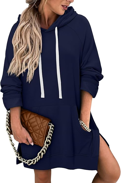 KISSMODA Women Hoodies Dress Long Sweatshirts Dress Raglan Sleeves Oversized Sweatshirts with Pocket 2025 Fall Winter Trendy