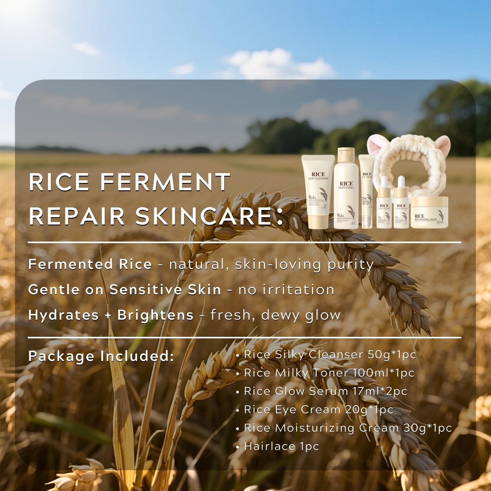 Rice Skincare Sets for Teenager Girls Gifts Rice Facial Kit for Glowing Skin for Women Brightens, Hydrates Sensitive Skin - Image 2