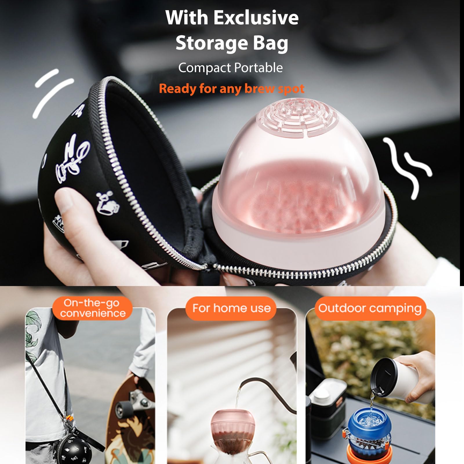 Filtro de café portátil con forma de huevo, adecuado para acampar, con control de flujo de vertido, para actividades al aire libre, acampar y viajar (Rosa)