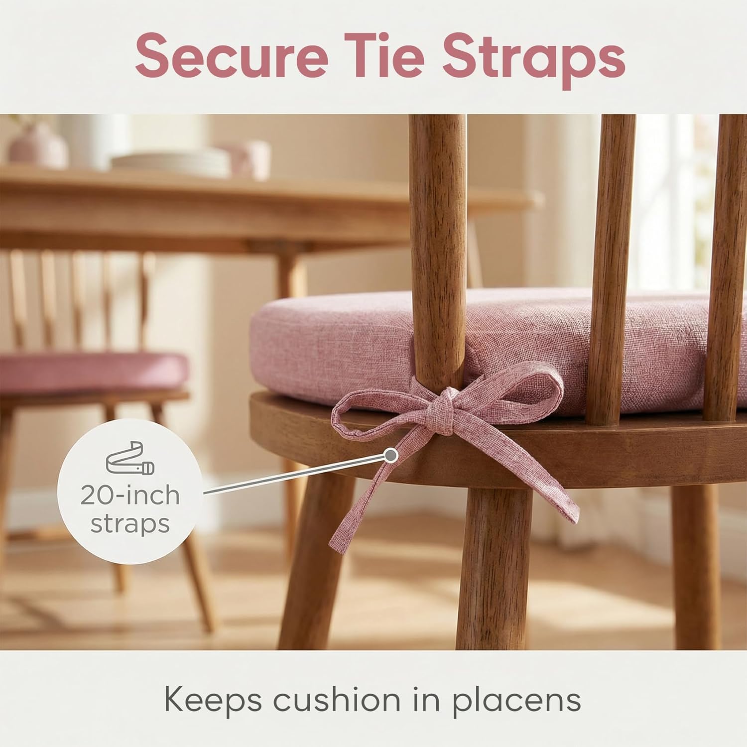 Dusty Pink Winsor Chair Cushions with Ties, Dining Kitchen Chair Seat Pads Non Slip Removable Washable Cover 17"x16" 2 Pack