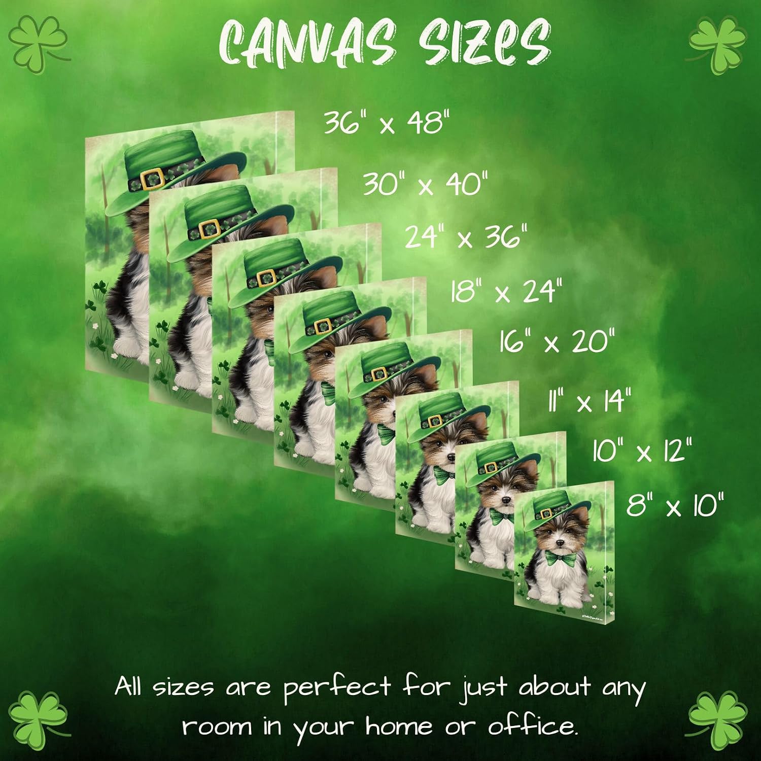 St. Patricks Day with Biewer Terrier Dog Canvas Wall Art - Premium Quality Ready to Hang Room Decor - Flat Rolled 20" x 24"