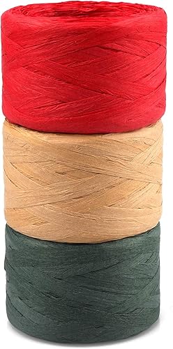 Miniatura 5 de jijAcraft Cinta de rafia de 218 yardas, cinta de rafia natural de 14 pulgadas, cinta de papel de rafia para envolver regalos de Navidad,