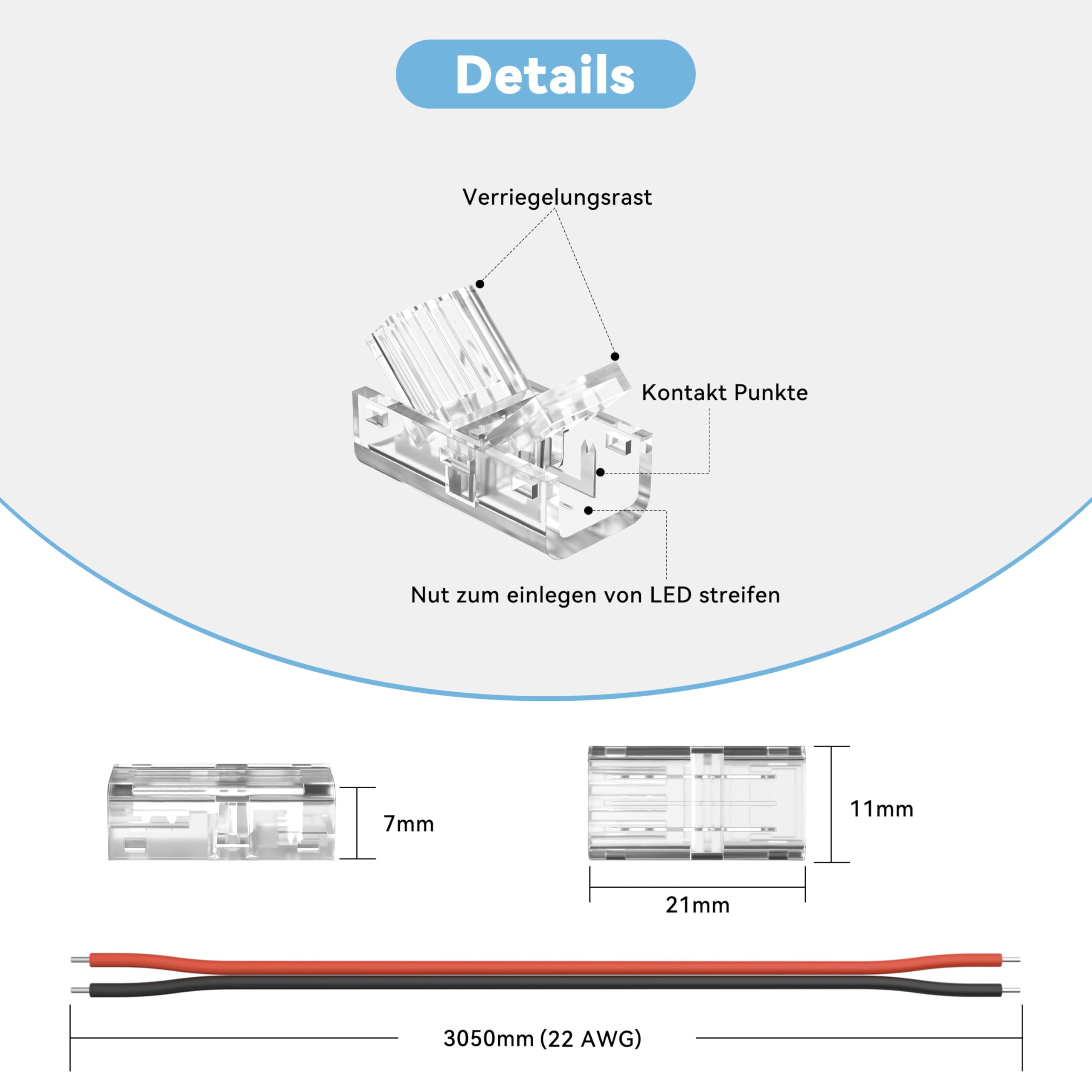 PAUTIX COB LED Streifen Steckverbinder für 8mm 2-Pin,20Stück Wiederverwendbare Streifen zu Kabel Verbinder,3M 22AWG Verlängerungs Kabel für Nahtlose Lötfreie Installation für 5V 12V 24V 2835 LED Strip