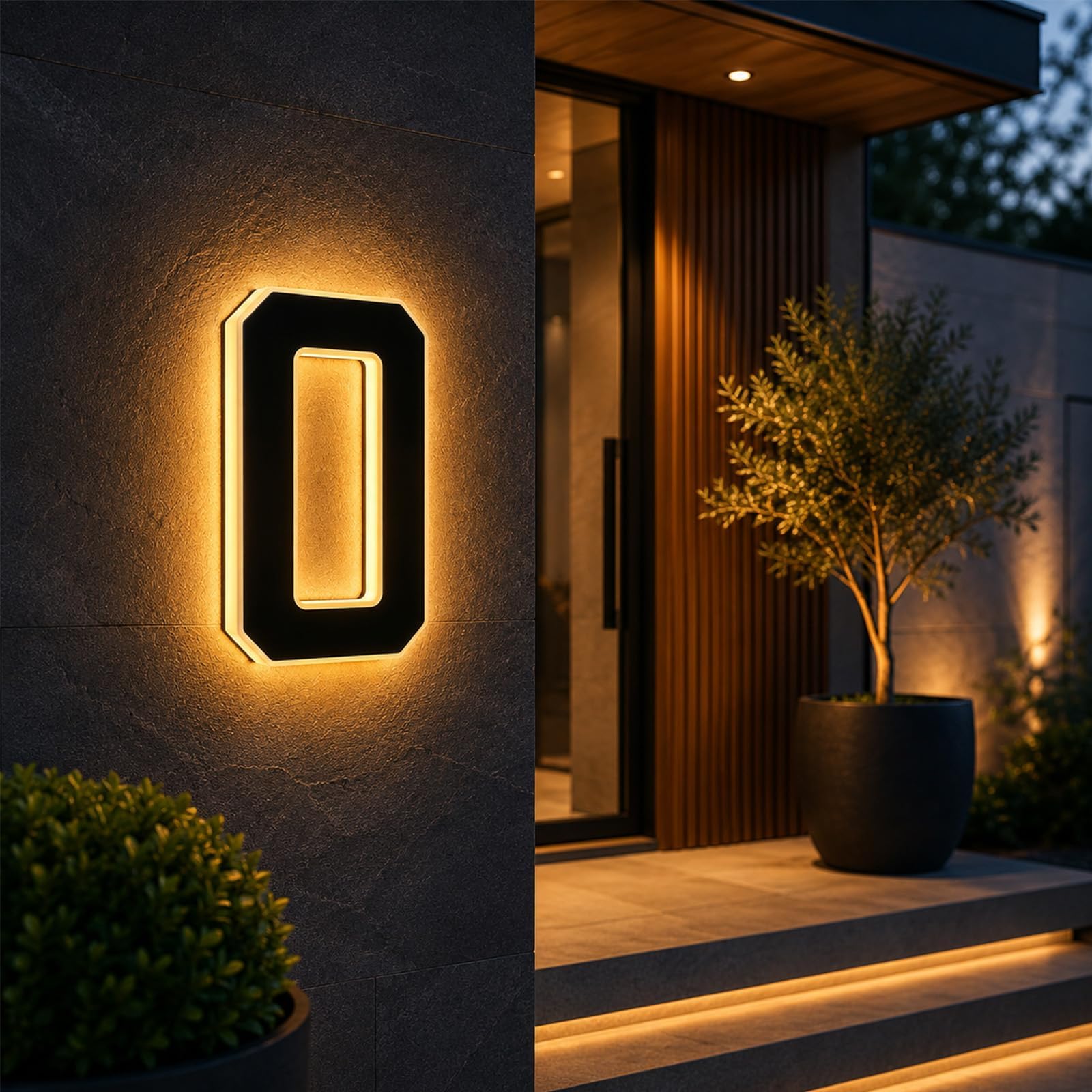 2026 New Solar House Numbers for Outside, LED Illuminated Address Sign, Dusk to Dawn Auto On/Off, IP65 Waterproof Lighted House Numbers, No-Drill Adhesive or Screw Mount for House, Garage, Fence