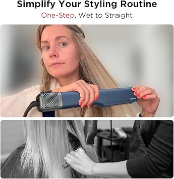 IG INGLAM Air Straight, Style from Wet Hair, 200M Ionic Hair Dryer Straightener for Medium Long Length(14-30), Straightener and Dryer 2 in 1, Fast Drying and Straightening in One Step, Dark Blue