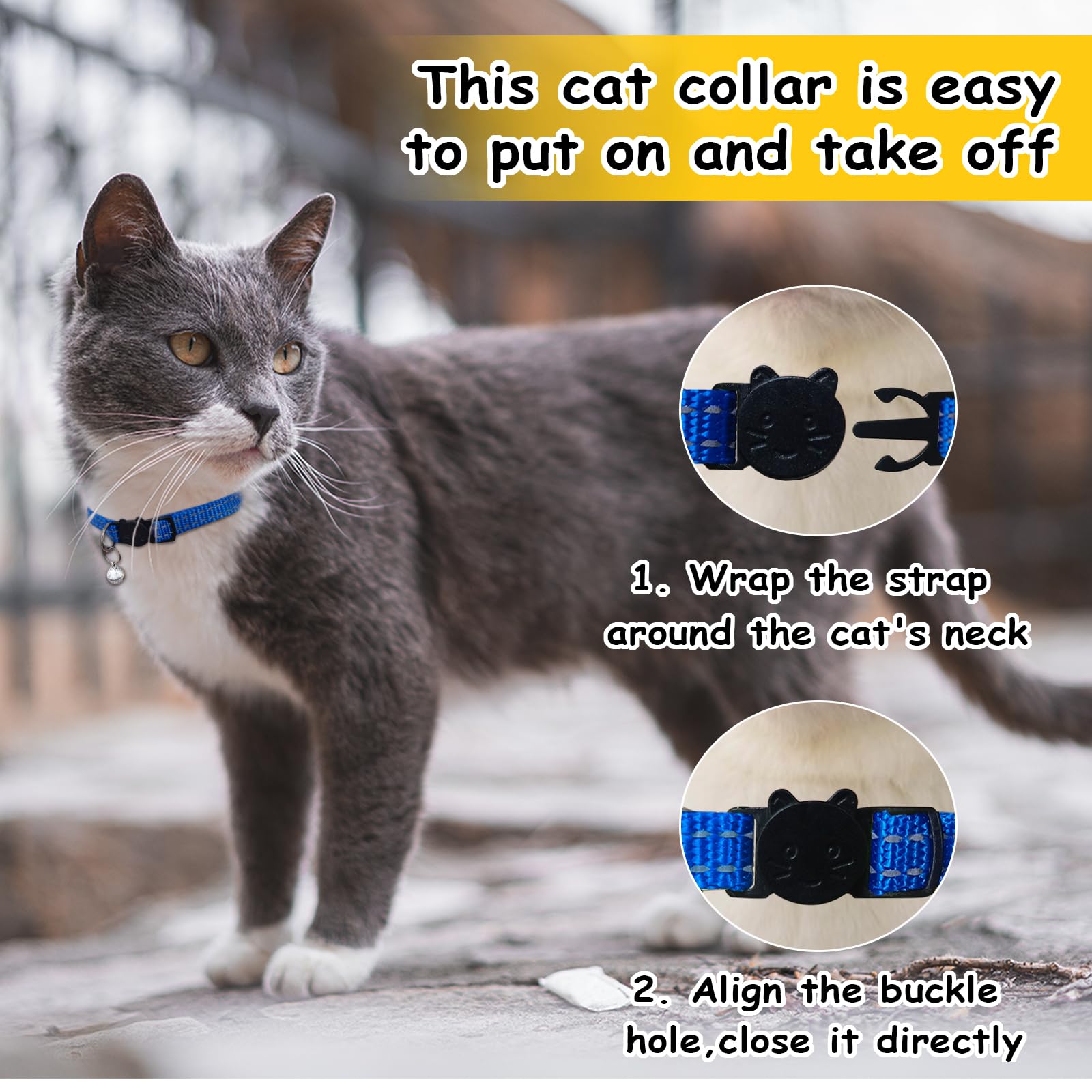 LuckyOpt 2Pcs Cat Collars with Bell, Reflective Cat Collar with Quick Release Breakaway Buckle - Image 2