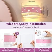 Vista 6 de Lightess Pink Wall Sconce Battery Operated for Girls Room, LED Dimmable Wall Light Star, Cordless Wall Lamp for Children Bedroom Decor