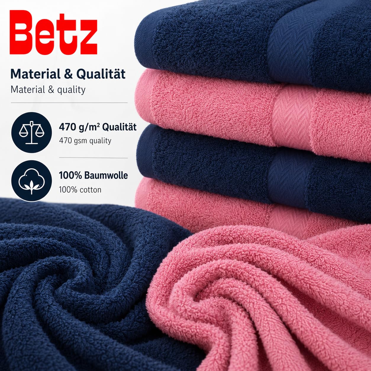 Betz 10-częściowy zestaw ręczników Classic 100% bawełna 2 ręczniki kąpielowe 4 ręczniki do rąk 2 ręczniki dla gości 2 ręczniki do rąk kolor ciemnoniebieski i brudny róż