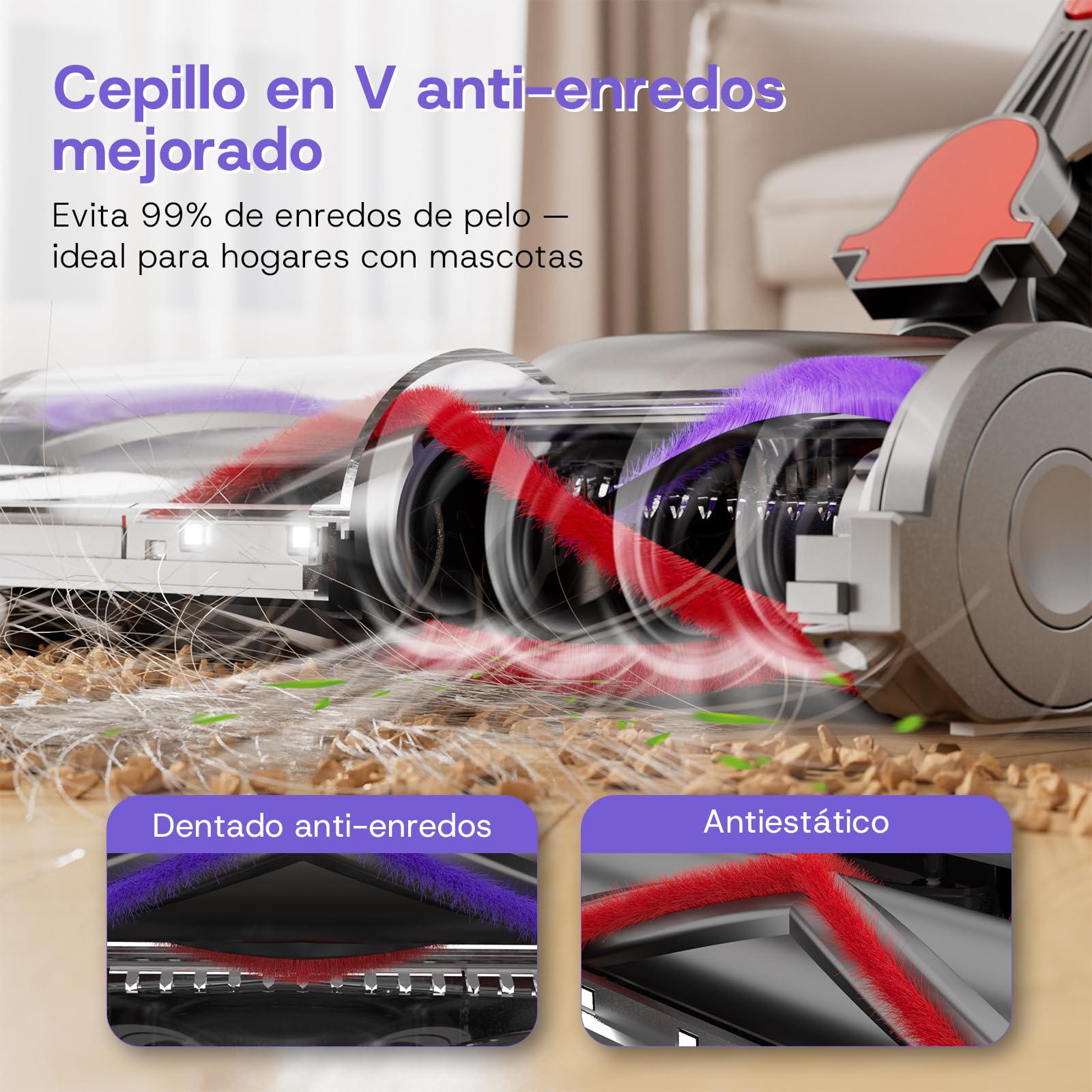 V16 Aspiradora sin Cable 55Kpa/600W/80Mins, Aspirador Escoba sin Cable con Pantalla Táctil LED, Modo Automático, Aspirador Inalámbrico Antienredo para Suelo Alfombra Pelos de Animales