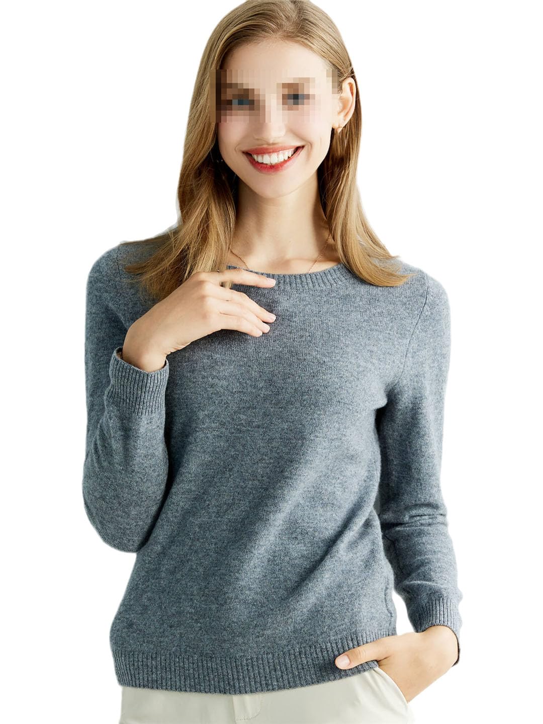Vogrtcc Maglia Casual da Donna A Maniche Lunghe Girocollo Pullover in Maglia Maglione di Cashmere Top