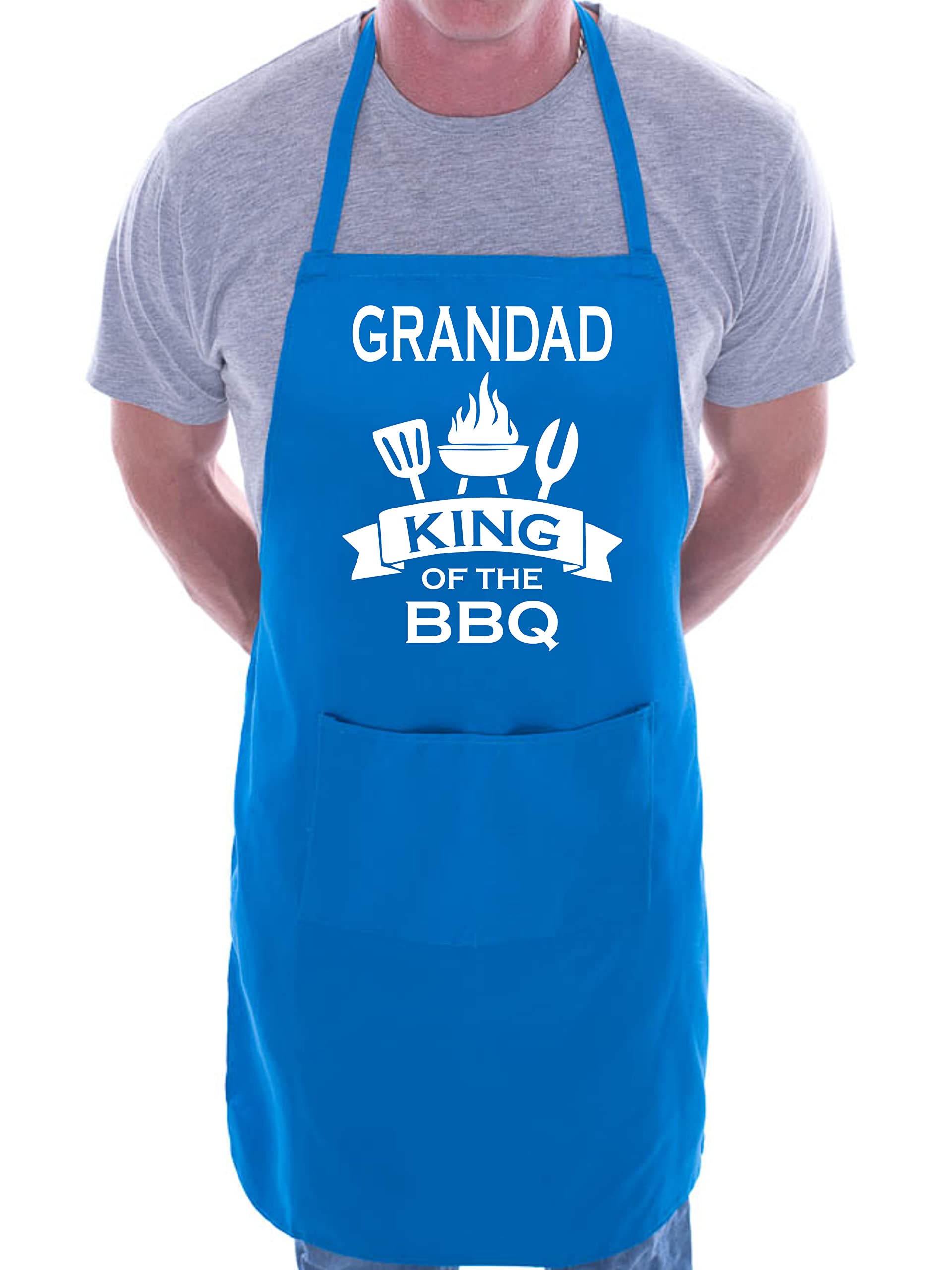 Print4U Grandad Is King Of BBQ Funny Apron Novelty Baking BBQ with 2 Pockets Blue