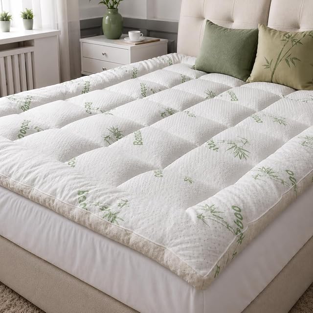 Queen Matelas Topper - Ultra Doucement Viscose Fabriqué à partir de Bamboo Matelas Topper 1200GSM Topper matelassé extra épais avec des poches profondes de 8-21"