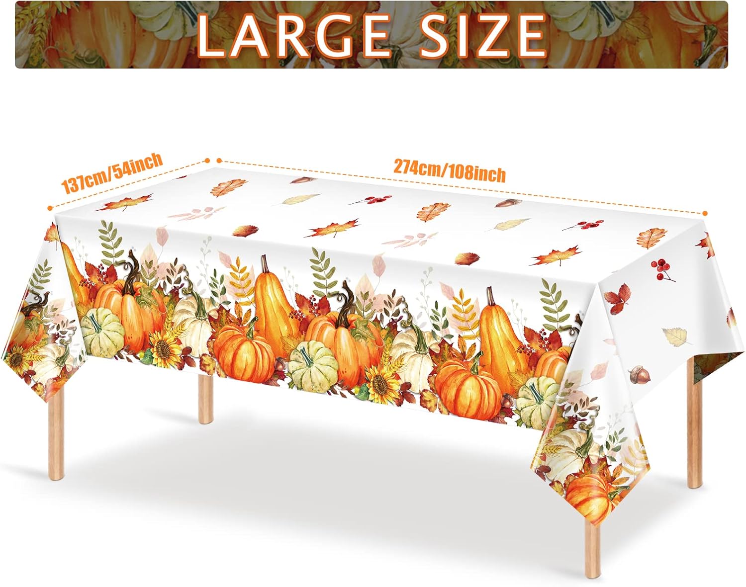 Jectivs 12 Pieces Autumn Pumpkin Thanksgiving Party Tablecloth Decorations, Plastic Vintage Pumpkins Vines Maple Leaves Fall Harvest Table Cover for Thanksgiving Party Supplies, 54 x 108 Inch