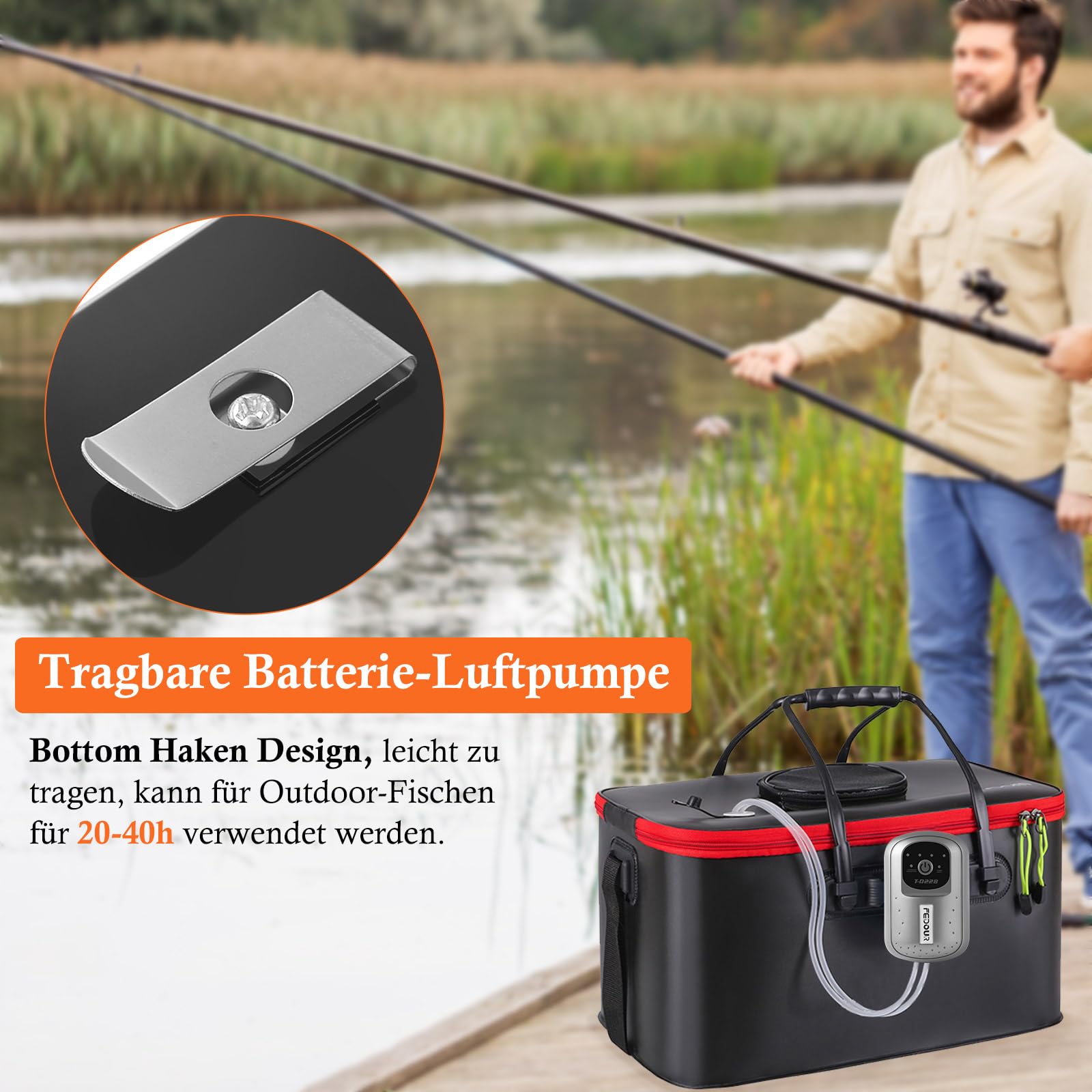 FEDOUR Przenośna pompka powietrza do akwarium USB, inteligentna pompa tlenowa na baterie, do basenów rybnych o pojemności do 350 l, do wędkowania na świeżym powietrzu, transportu wodnego, rynku