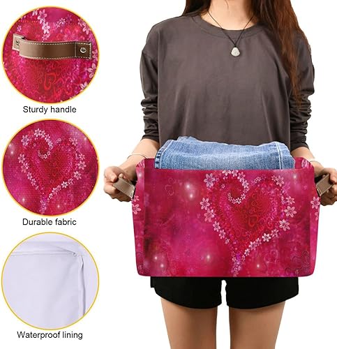 Miniatura 7 de Cesta para el día de San Valentín con asas, diseño de corazón de amor plegable de tela plegable para almacenamiento de ropa