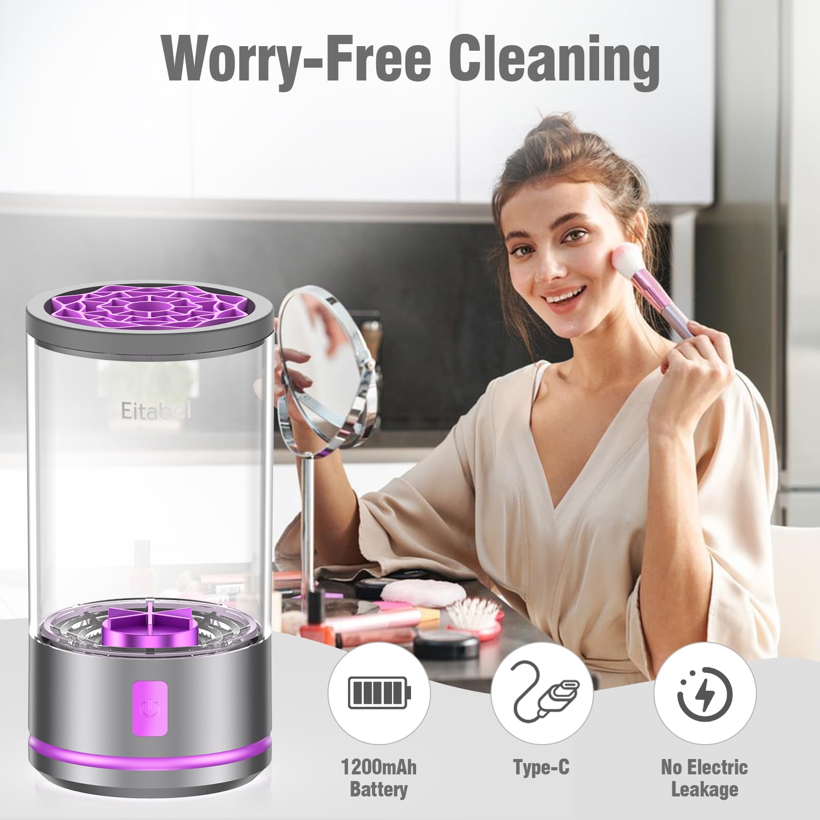 Máquina eléctrica limpiadora de brochas de maquillaje, combinada secadora y lavadora de brochas 2-en-1, limpiador giratorio automático para brochas y esponjas de maquillaje