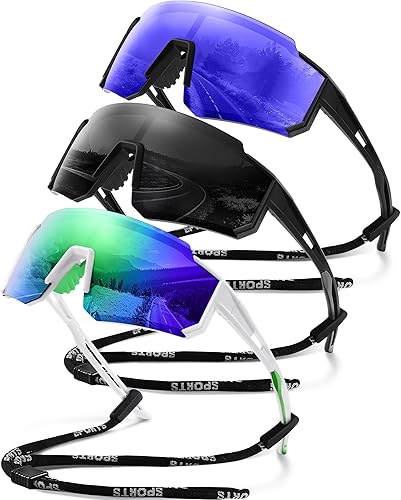 Miniatura 26 de Gafas de sol polarizadas deportivas para hombres y mujeres, lentes ligeros de TR90 con protección UV para ciclismo y correr A1 Negro/Azul