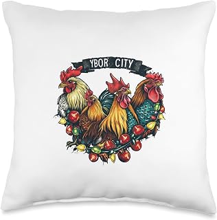 Ybor City Tampa Florida Chickens Roosters Christmas Lights Throw Pillow