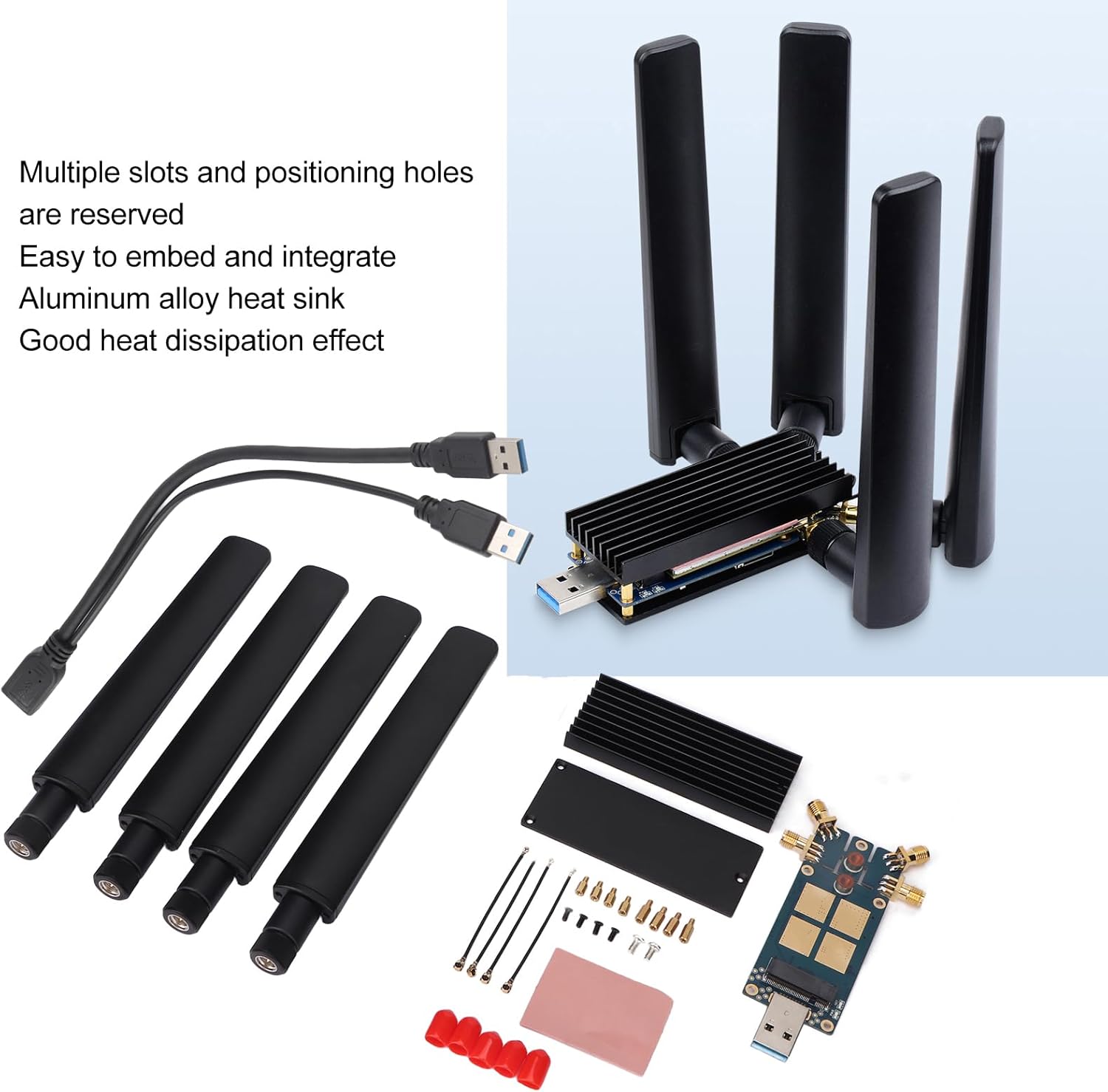 M.2 to USB 5G Adapter with SIM Card Slot, Aluminum Alloy Heatsink, 4 Antennas, Compatible with Windows, Linux, RPI 4B/3B+, IO Base A/B Motherboard