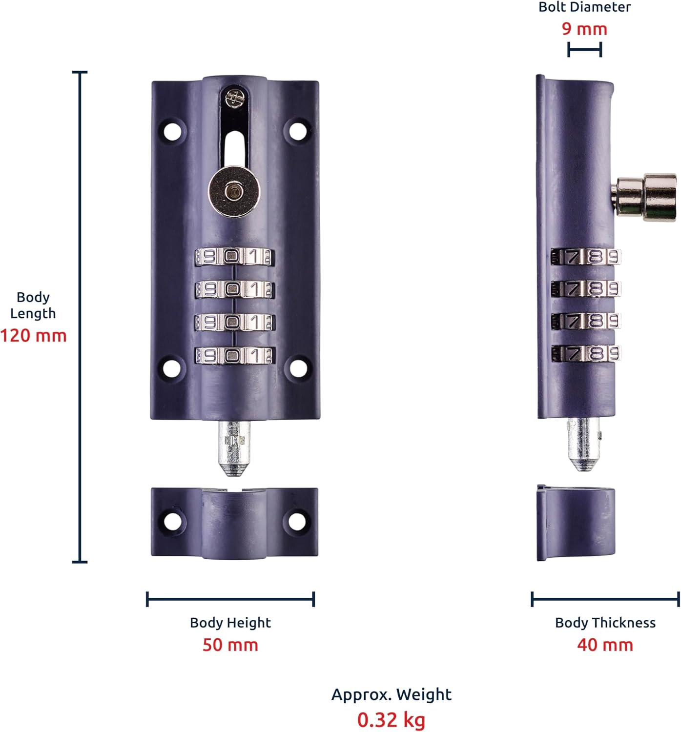 Squire Locks COMBI 2 Recordable SnapLok Rustproof Combination Locking Bolt, Bleu