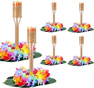 Soulchen 6 Sets Hawaiian Party Centerpieces Tiki Torch Table Decorations Supplies Summer Beach Tropical Party Decorations Hawaiian Centerpiece For Tropical Tiki Table Ornament
