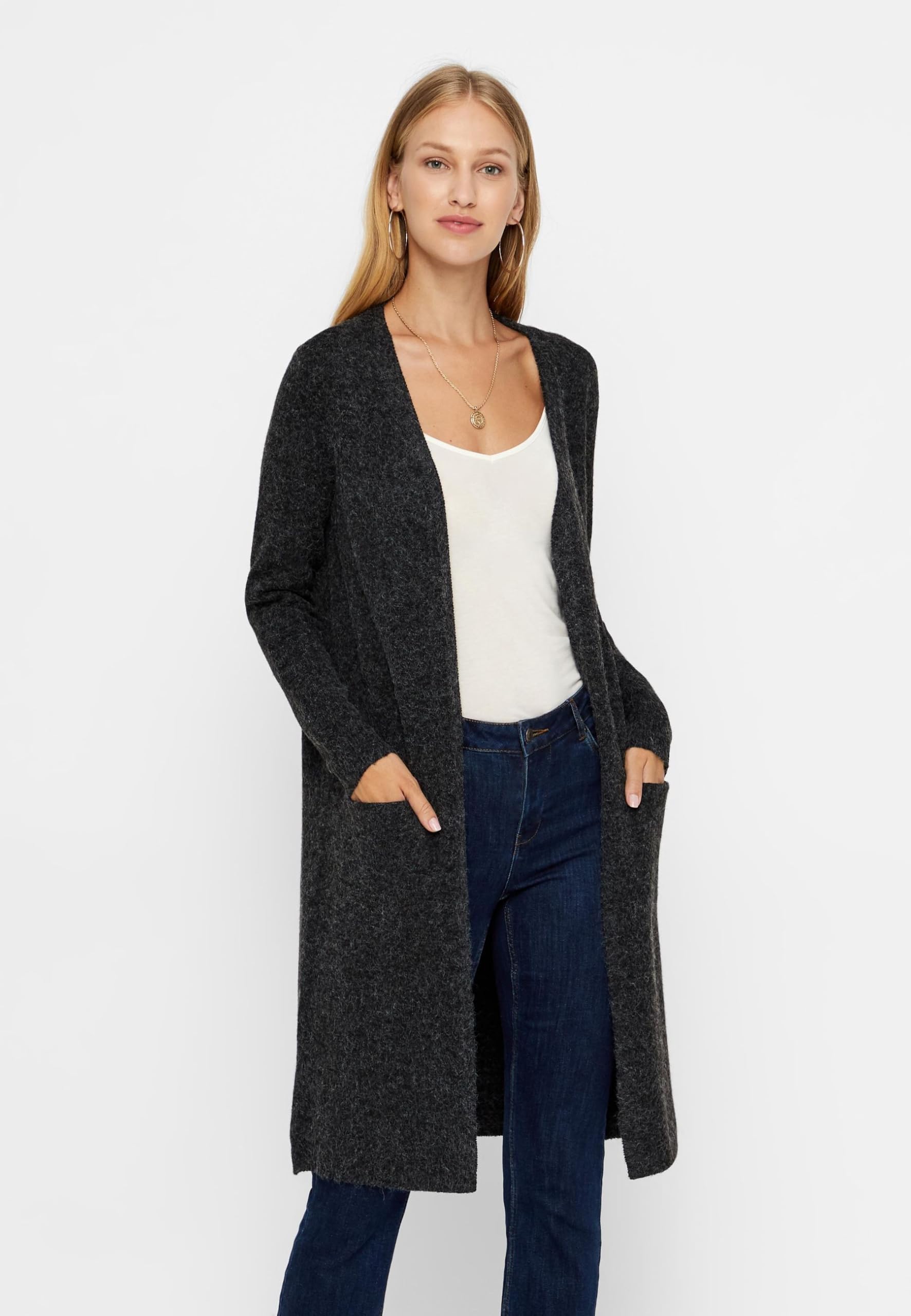 Vero Moda Kobiety Vmdoffy Ls Long Open Cardigan Ga Noos Kardigan, Czarny, XL