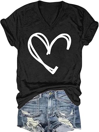 Graphic T Shirts for Women Casual V Neck Tops Love Print Short Sleeve Blouses Soft Comfy Summer Trendy Tees 2025