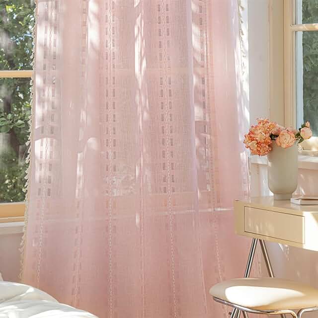Deeprove Blush Pink Boho Curtain 84 inches Long for Living Room Bedroom,...