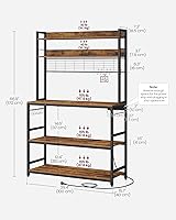 Vista 59 de VASAGLE Hutch - Estante para panaderos con toma de corriente, soporte para microondas de 14 ganchos, barra de café ajustable con panel de alambre