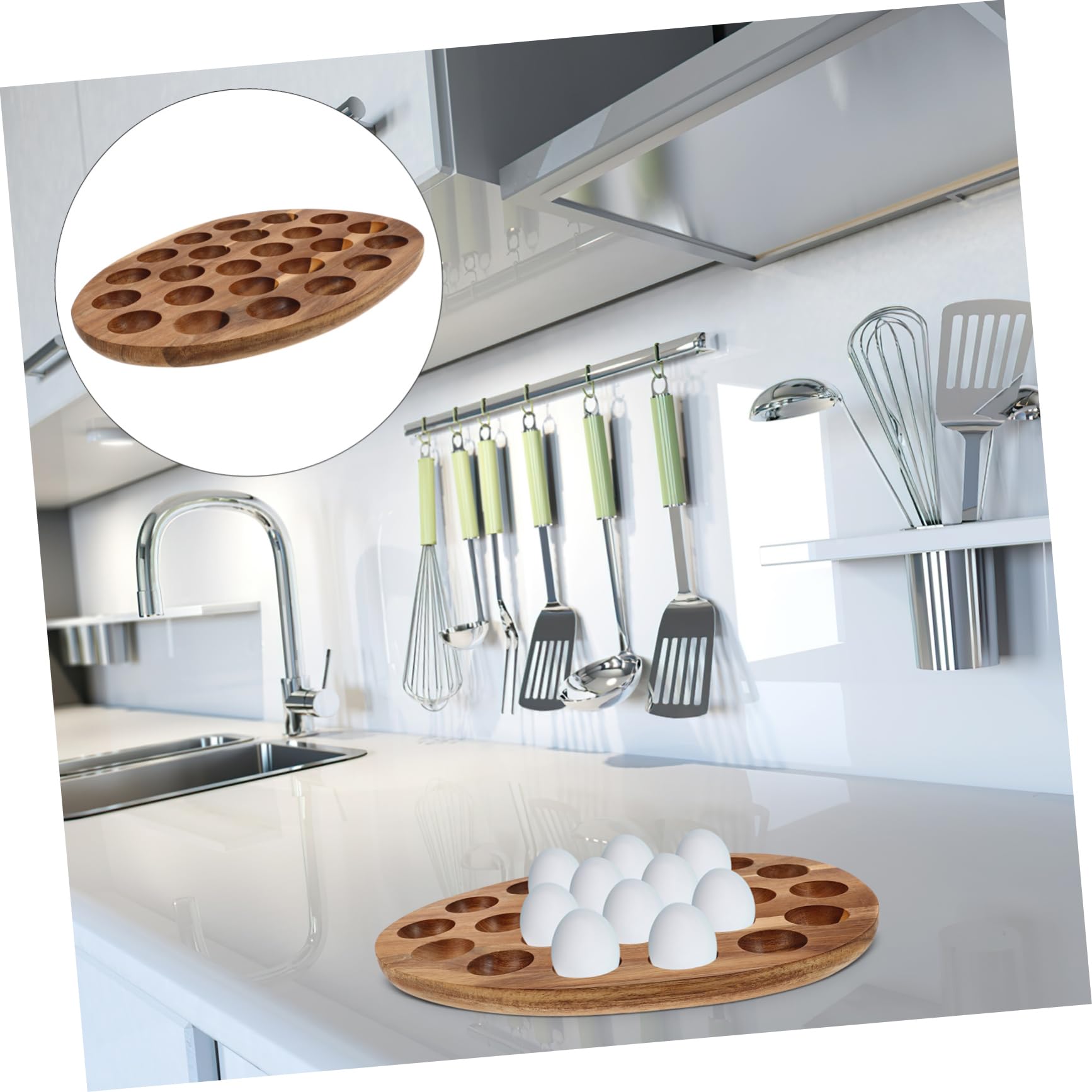 Cabilock Bandeja para Huevos Organizador de Huevos 24 Compartimentos de Madera Natural Almacenamiento Resistente para Nevera y Cocina para Uso Familiar y Mesa de Comedor