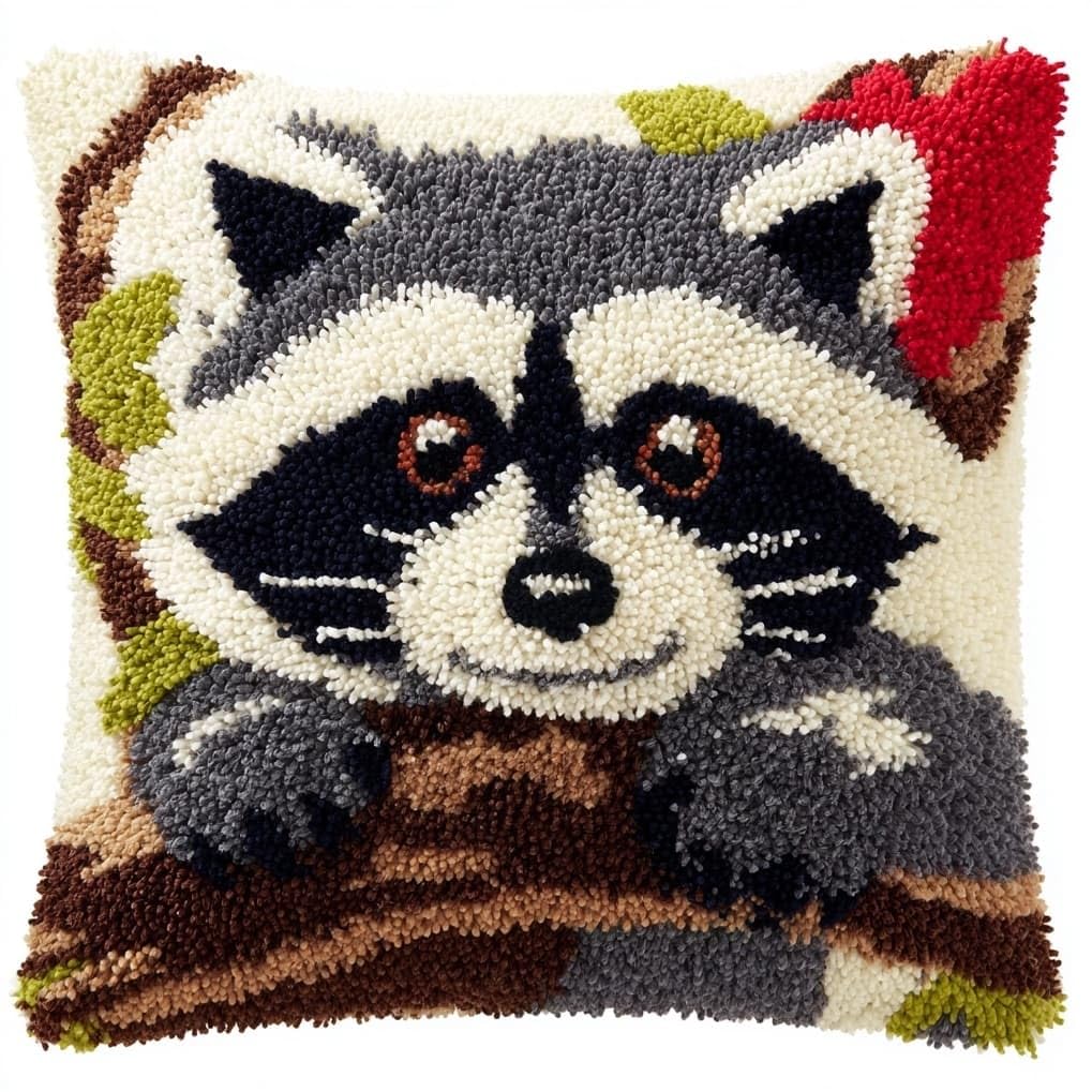 AxiangziK Latch Hook Pillow Cover Kit,Cute Raccoon