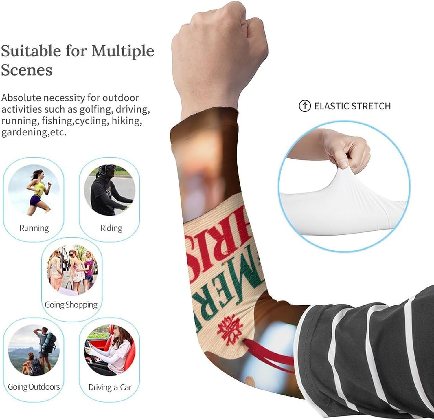 Christmas Decorations Arm Sleeves Cooling Sun Protection Sports Compression for Golf Basketball