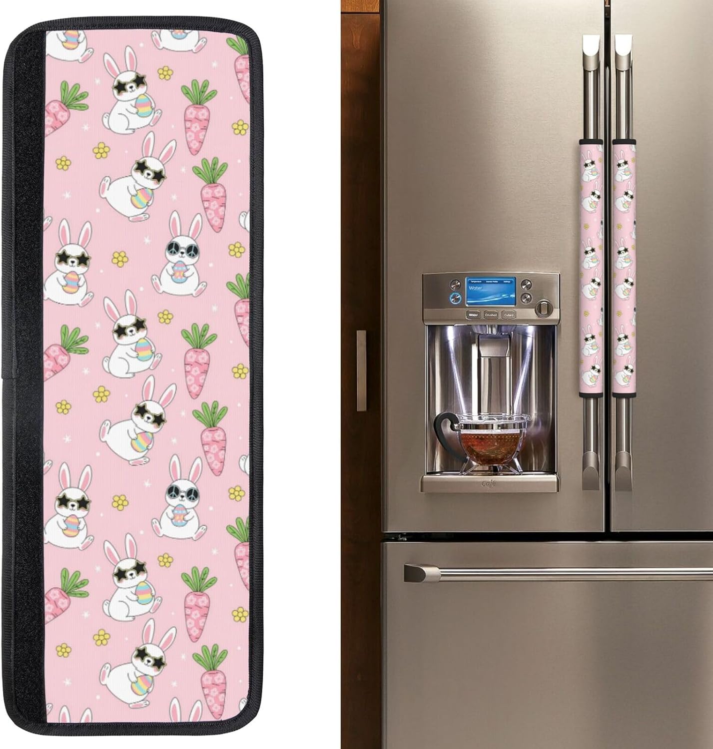 Refrigerator Handle Covers Set of 2 Washable Neoprene Fridge Door Protectors Spring Easter Cute Rabbits Butterfly Blue Kitchen Appliance Decor Gift