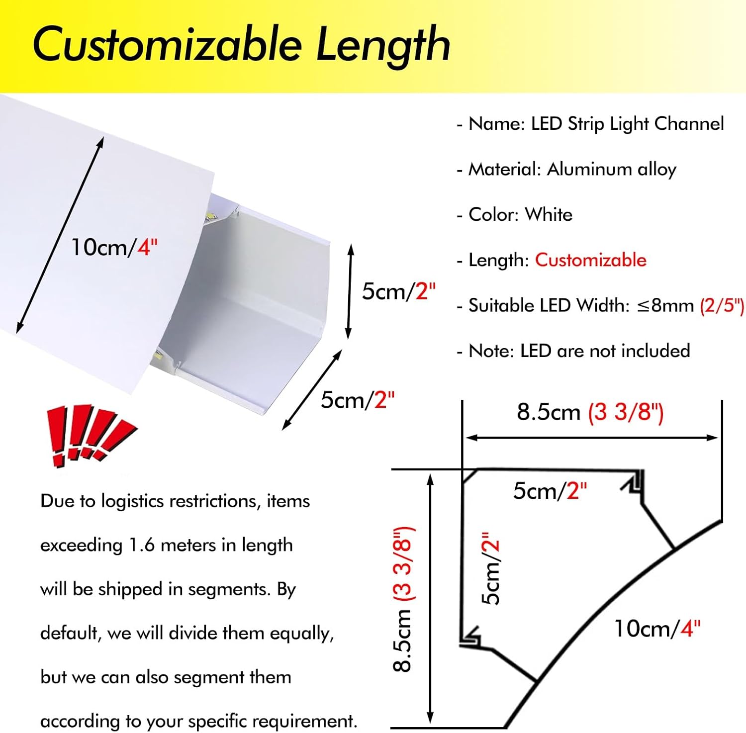 Waterproof LED Strip Channel for Indirect Lighting - 10.5ft Profile Trim Cover for Home Decor, Under Cabinet, Ceiling, and Wall Installation