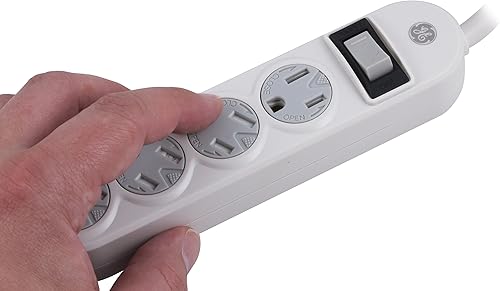 Miniatura 6 de GE Regleta de alimentación de 4 tomas, cable de extensión de 1.5 pies, tomas de tierra, cubiertas de seguridad de giro para cerrar, disyuntor