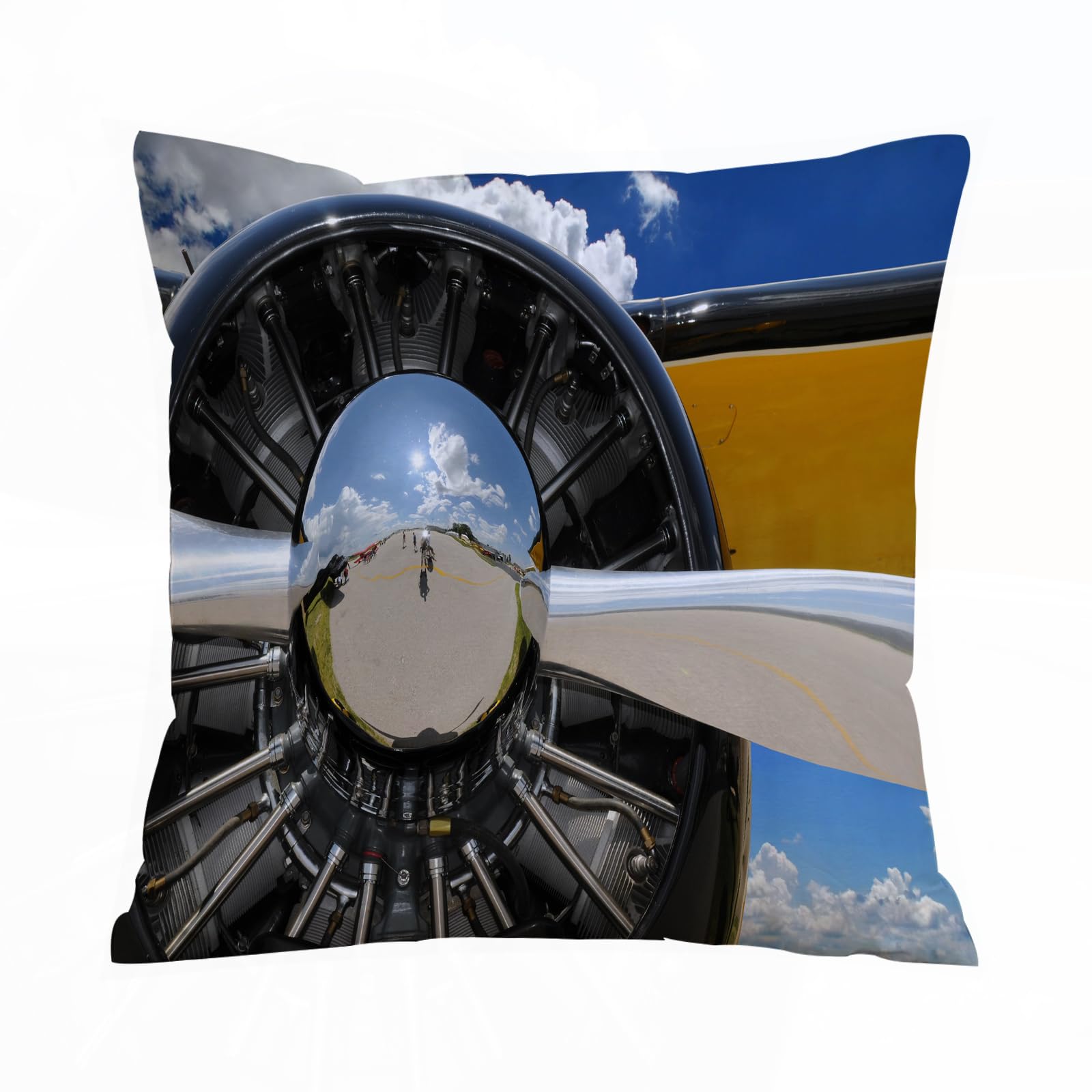 ERRTU Throw Pillow Case Pillowcase Square Printed Cushion Cover for Living Room Sofa Couch Bed Car,Airplane Decoration, Airplane Propeller and Engine Clouds Flight Historic Metal Ol,16x16 in