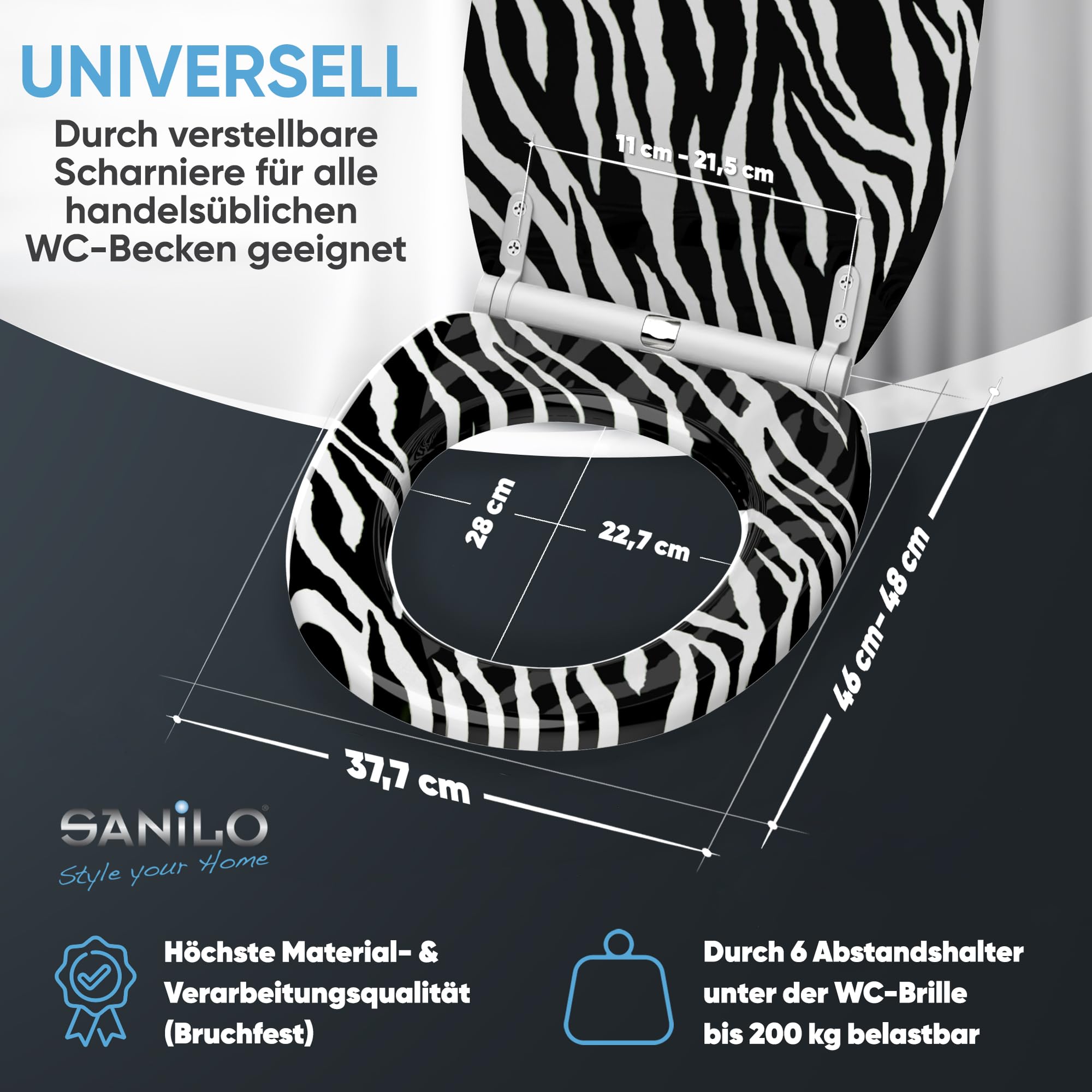 Sanilo WC Sitz mit Absenkautomatik & Quick-Release aus Holz, Zebra