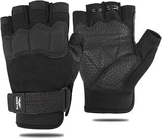 FIORETTO Mens Womens Fingerless Padded Motorbike Gloves Half