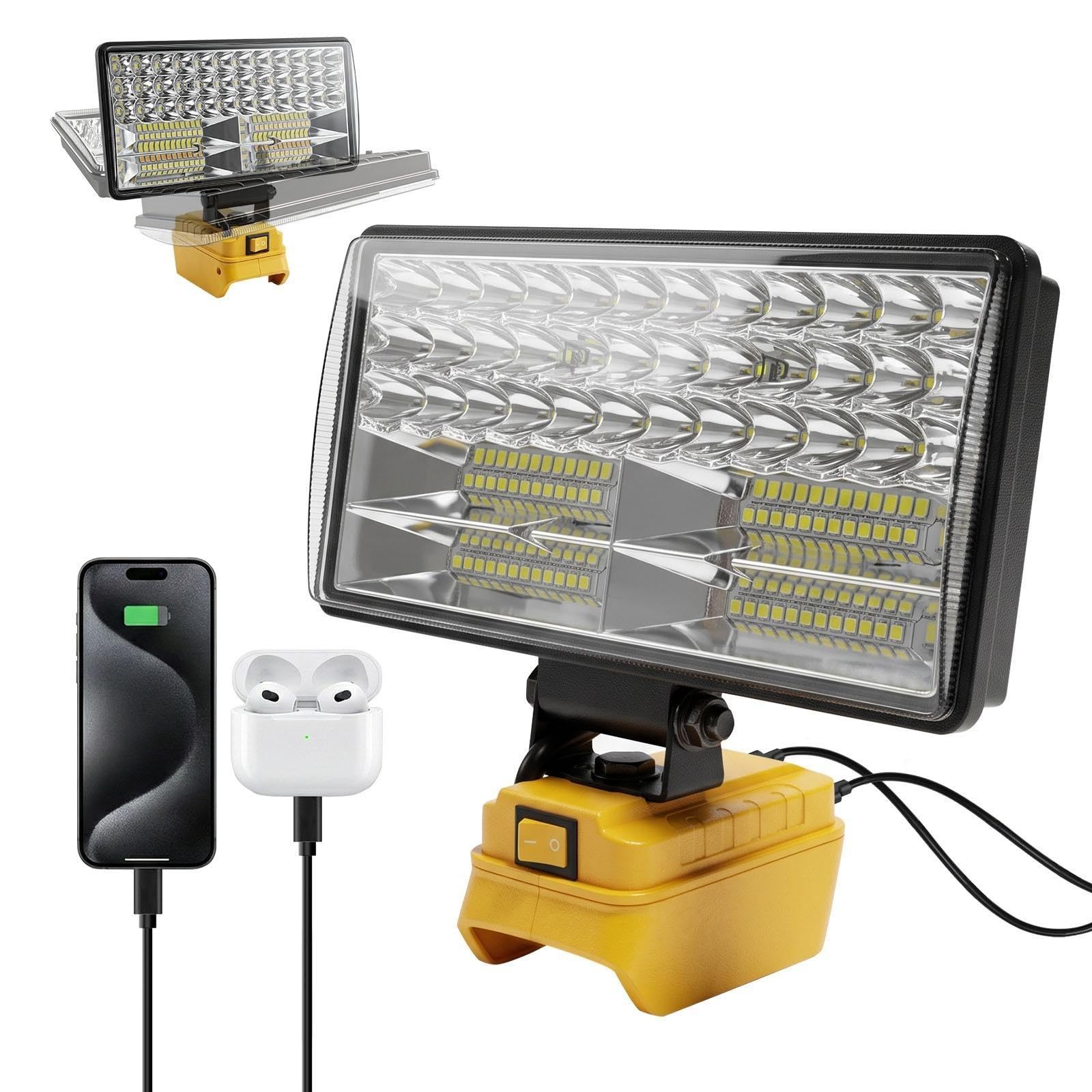 Cordless LED Work Light Compatible with DeWalt 20V Battery 90W 6000LM