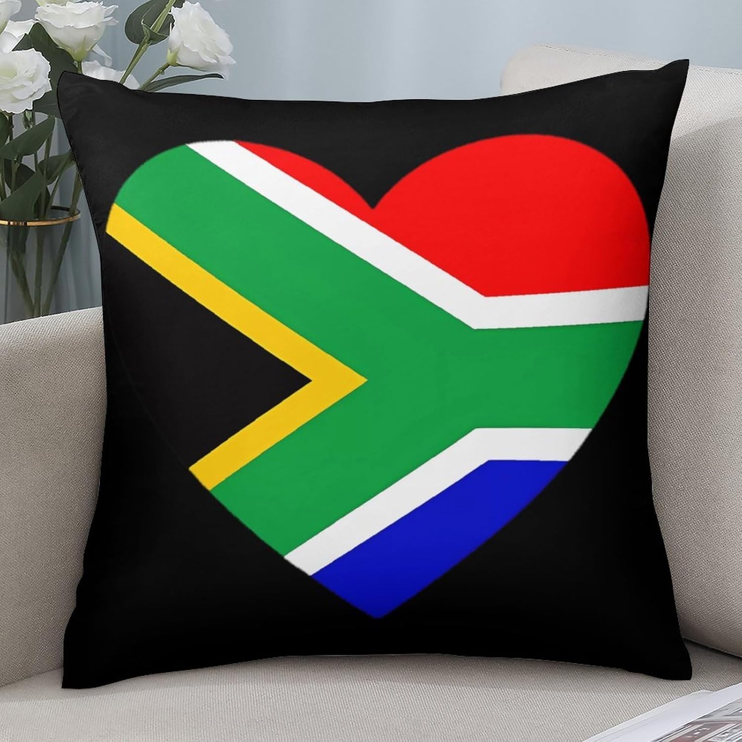 South Africa Heart Flag Printed Throw Pillow Case 4 Pcs Soft Pillowcases Pillows Covers Sofa Bed Decor 12/14/16/17/18/20/22/24/32 Inches