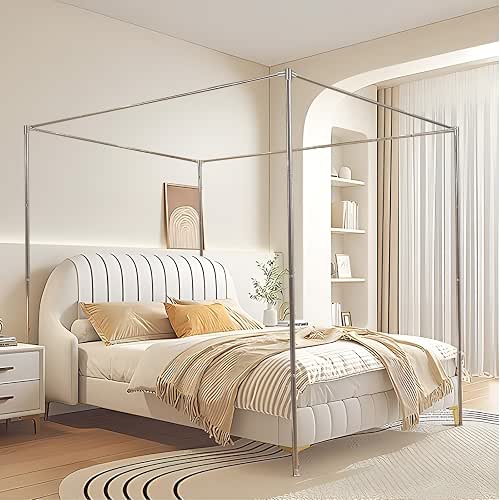 Stainless Steel Canopy Bed Frame Full Size, Thicken Metal Frame