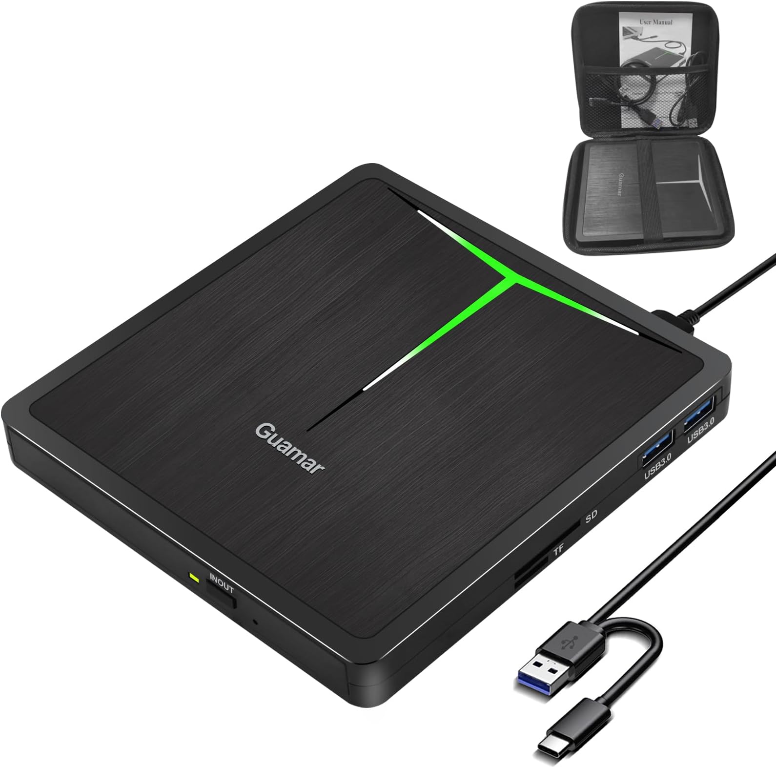 Guamar External CD DVD Drive, USB 3.0 TypeC CD/DVD ROM +/RW Player Burner Reader