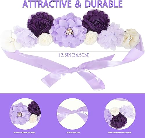 Miniatura 3 de Kit de faja y ramillete de maternidad, decoración violeta para baby shower, pin de ramillete y banda de maternidad de flores para mamá y papá,