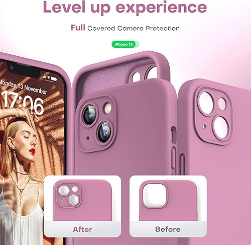 Miniatura 10 de HATOSHI Funda para iPhone 13, silicona líquida mejorada protección de cámara con 2 protectores de pantalla, forro de microfibra suave antiarañazos,